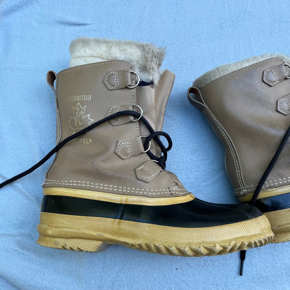 Vintage Kaufman SOREL Manitou Snow Duck Boots Womens 8 Made in Canada Tan Black